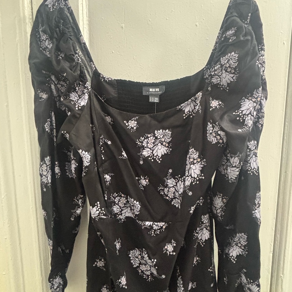 Maeve Anthropologie NWT Hedy Midi Ruffled Slit Black Floral Women's Dress 16